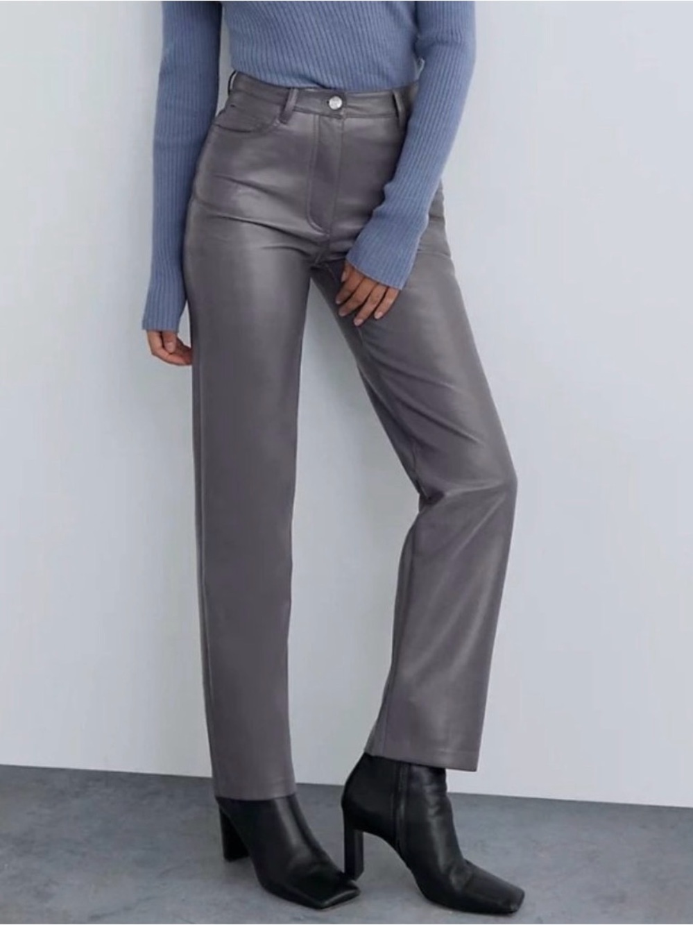 NWT Aritzia Wilfred Melina Vegan Leather High Rise Pants Ardoise Gray Sz 2 Soft